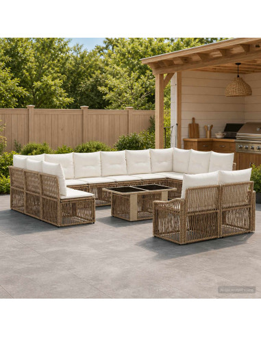 Set Divano da Giardino 13 pz Beige e Bianco Crema polyrattan