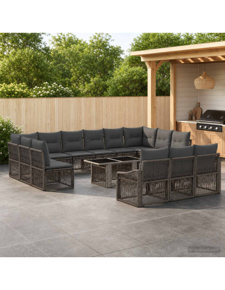 Set Divano da Giardino 14 pz Grigio e Grigio Scuro polyrattan
