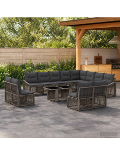 Set Divano da Giardino 13 pz Grigio e Grigio Scuro polyrattan