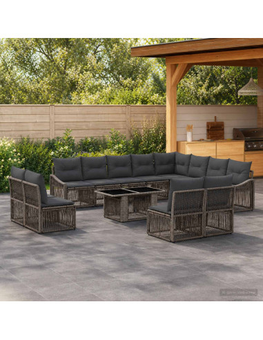 Set Divano da Giardino 13 pz Grigio e Grigio Scuro polyrattan