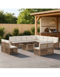 Set Divano da Giardino 14 pz Beige e Bianco Crema polyrattan