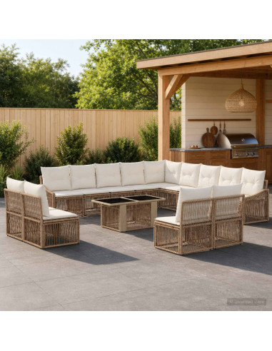 Set Divano da Giardino 14 pz Beige e Bianco Crema polyrattan