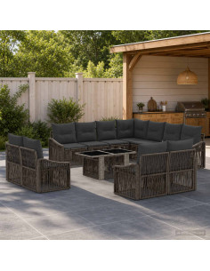 Set Divano da Giardino 12 pz Grigio e Grigio Scuro polyrattan