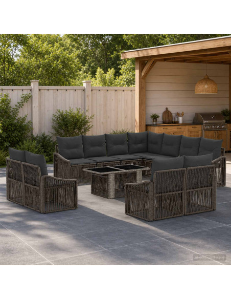 Set Divano da Giardino 12 pz Grigio e Grigio Scuro polyrattan