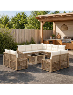 Set Divano da Giardino 12 pz Beige e Bianco Crema polyrattan