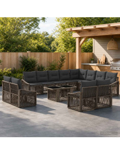 Set Divano da Giardino 13 pz Grigio e Grigio Scuro polyrattan