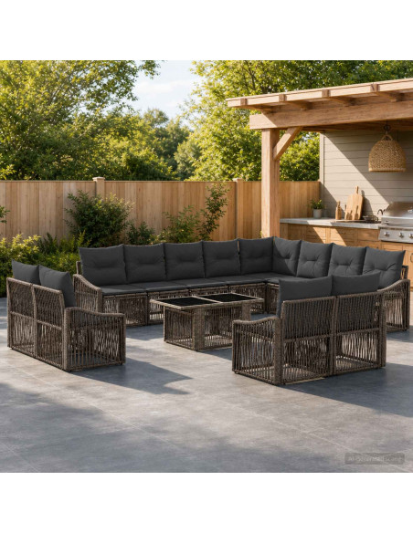 Set Divano da Giardino 13 pz Grigio e Grigio Scuro polyrattan