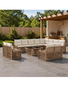 Set Divano da Giardino 13 pz Beige e Bianco Crema polyrattan