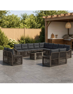 Set Divano da Giardino 14 pz Grigio e Grigio Scuro polyrattan