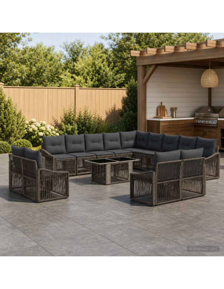 Set Divano da Giardino 14 pz Grigio e Grigio Scuro polyrattan