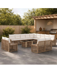 Set Divano da Giardino 14 pz Beige e Bianco Crema polyrattan