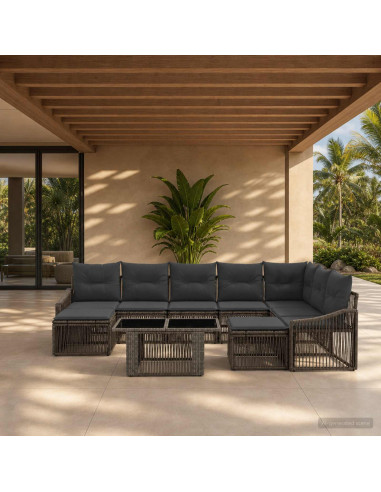 Set Divano da Giardino 10 pz Grigio e Grigio Scuro polyrattan