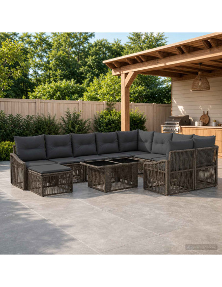 Set Divano da Giardino 11 pz Grigio e Grigio Scuro polyrattan