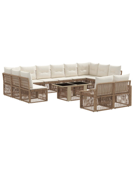 Set Divano da Giardino 13 pz Beige e Bianco Crema polyrattan