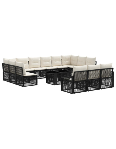 Set Divano da Giardino 14 pz Nero e Bianco Crema polyrattan