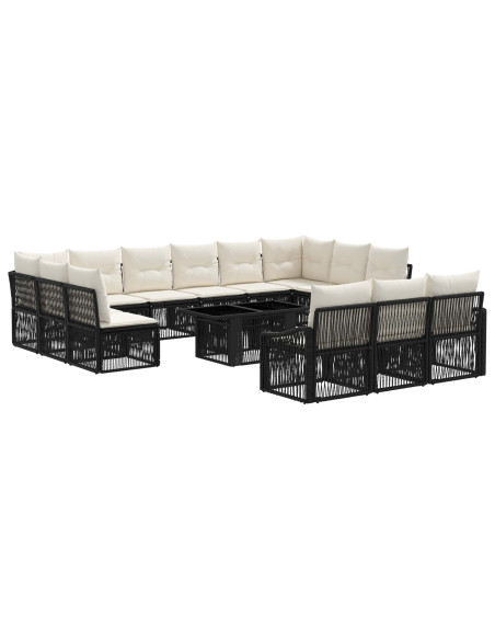 Set Divano da Giardino 14 pz Nero e Bianco Crema polyrattan