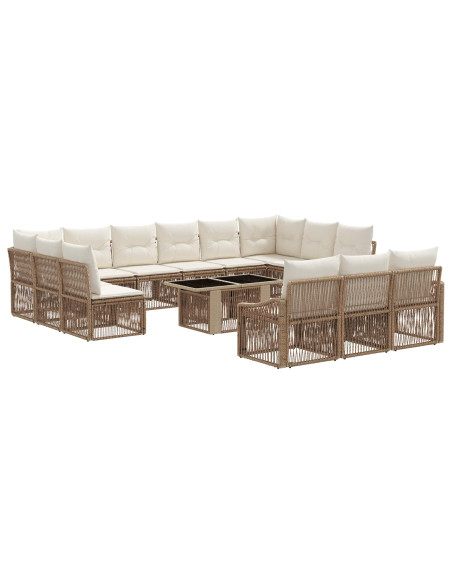 Set Divano da Giardino 14 pz Beige e Bianco Crema polyrattan