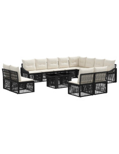 Set Divano da Giardino 13 pz Nero e Bianco Crema polyrattan 2