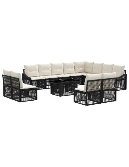 Set Divano da Giardino 13 pz Nero e Bianco Crema polyrattan