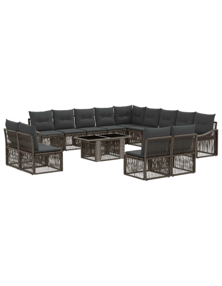 Set Divano da Giardino 14 pz Grigio e Grigio Scuro polyrattan