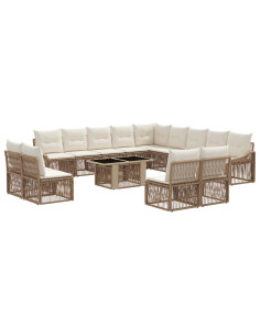 Set Divano da Giardino 14 pz Beige e Bianco Crema polyrattan 2