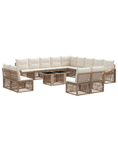 Set Divano da Giardino 14 pz Beige e Bianco Crema polyrattan