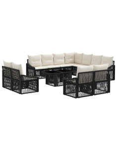 Set Divano da Giardino 12 pz Nero e Bianco Crema polyrattan 2