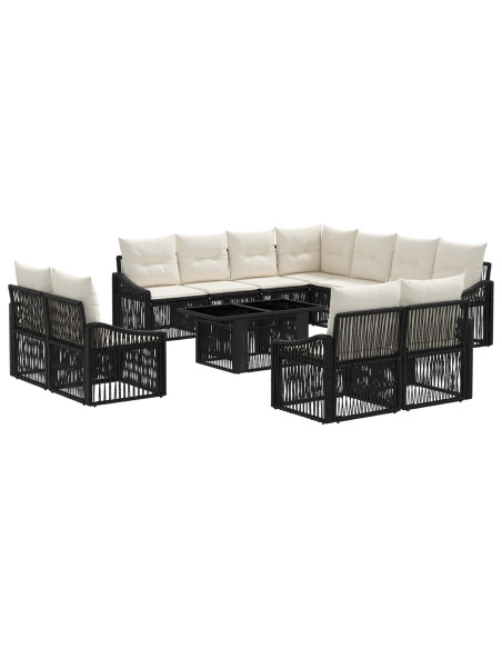 Set Divano da Giardino 12 pz Nero e Bianco Crema polyrattan
