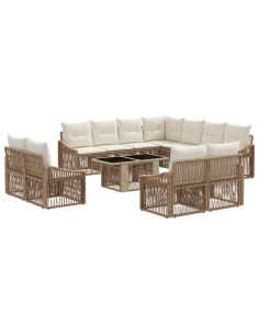 Set Divano da Giardino 12 pz Beige e Bianco Crema polyrattan 2