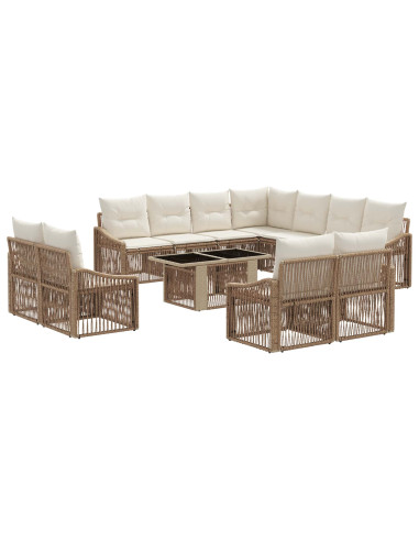 Set Divano da Giardino 12 pz Beige e Bianco Crema polyrattan