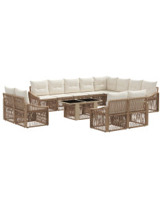 Set Divano da Giardino 13 pz Beige e Bianco Crema polyrattan 2