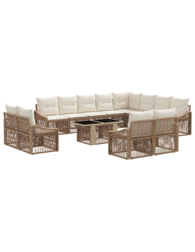 Set Divano da Giardino 13 pz Beige e Bianco Crema polyrattan