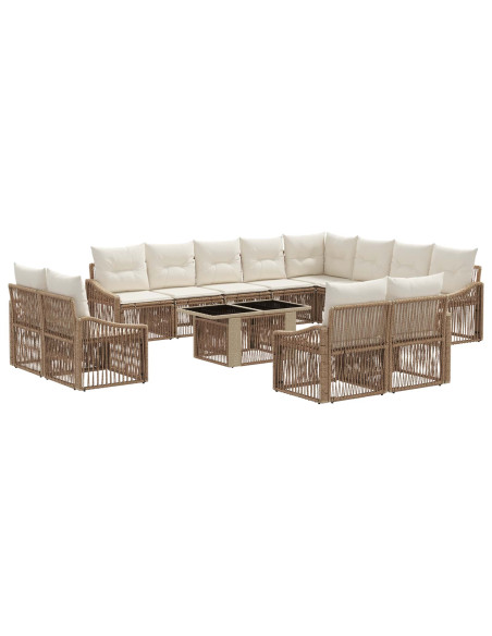 Set Divano da Giardino 13 pz Beige e Bianco Crema polyrattan