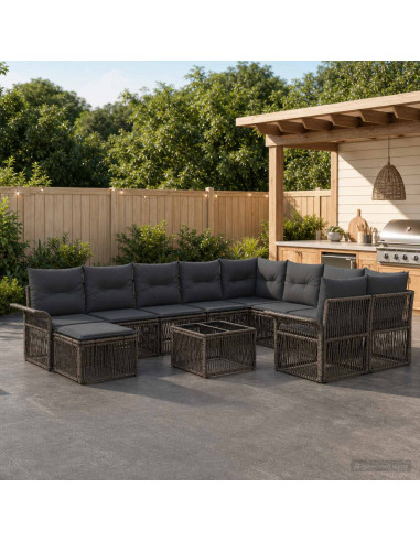 Set Divano da Giardino 11 pz Grigio polyrattan