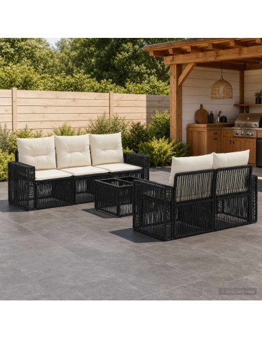 Set Divano da Giardino 6 pz Nero polyrattan