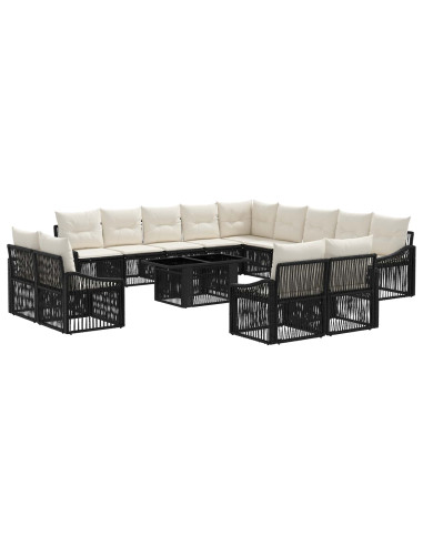 Set Divano da Giardino 14 pz Nero e Bianco Crema polyrattan