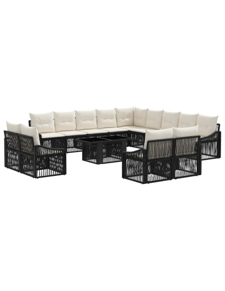 Set Divano da Giardino 14 pz Nero e Bianco Crema polyrattan