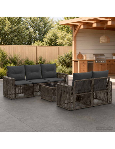 Set Divano da Giardino 6 pz Grigio polyrattan