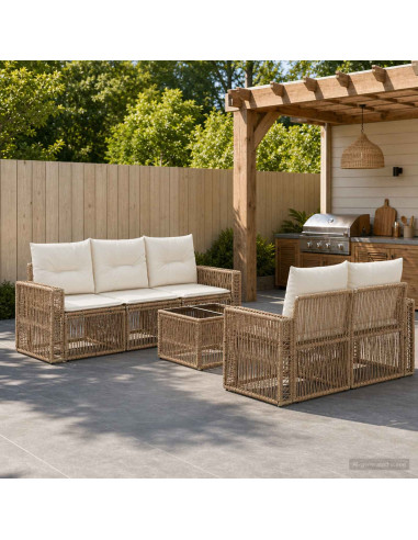 Set Divano da Giardino 6 pz Beige polyrattan
