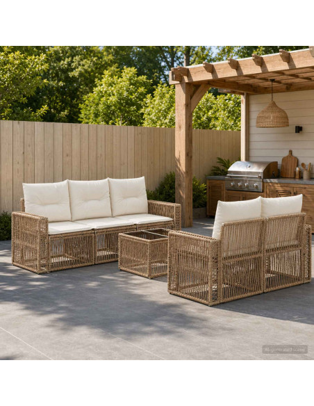 Set Divano da Giardino 6 pz Beige polyrattan