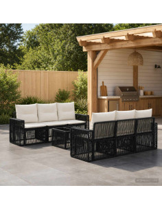 Set Divano da Giardino 7 pz Nero polyrattan