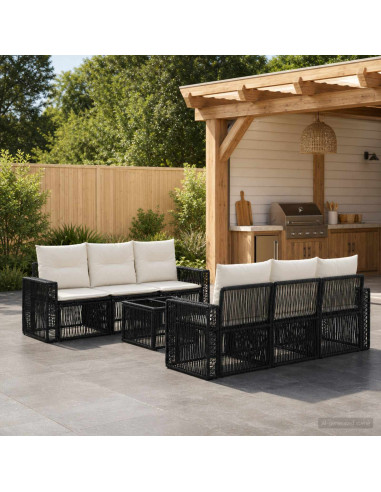Set Divano da Giardino 7 pz Nero polyrattan