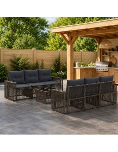 Set Divano da Giardino 7 pz Grigio polyrattan