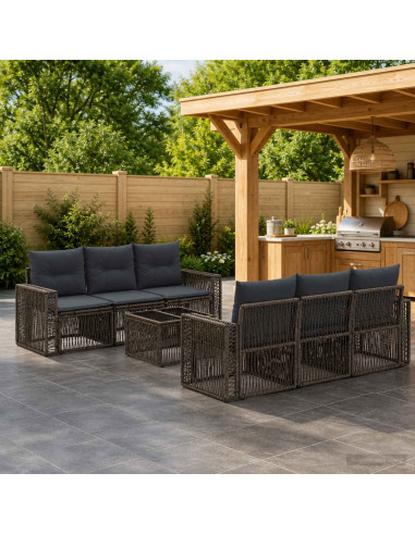 Set Divano da Giardino 7 pz Grigio polyrattan