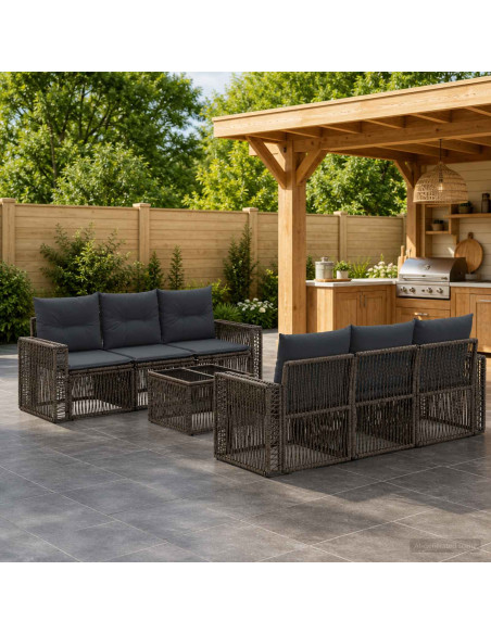 Set Divano da Giardino 7 pz Grigio polyrattan