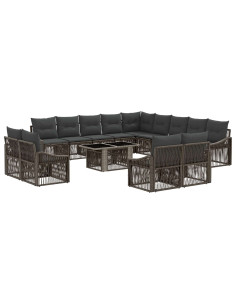 Set Divano da Giardino 14 pz Grigio e Grigio Scuro polyrattan 2
