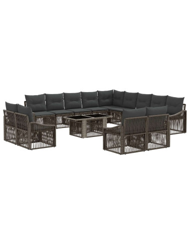 Set Divano da Giardino 14 pz Grigio e Grigio Scuro polyrattan