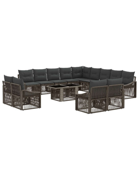 Set Divano da Giardino 14 pz Grigio e Grigio Scuro polyrattan