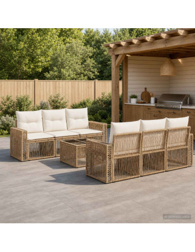 Set Divano da Giardino 7 pz Beige polyrattan