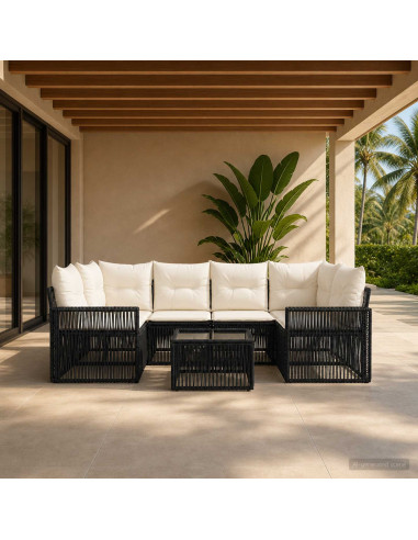 Set Divano da Giardino 7 pz Nero polyrattan